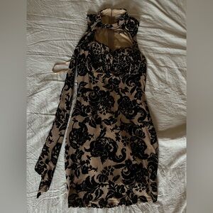 Elegant Black and Tan Floral Dress